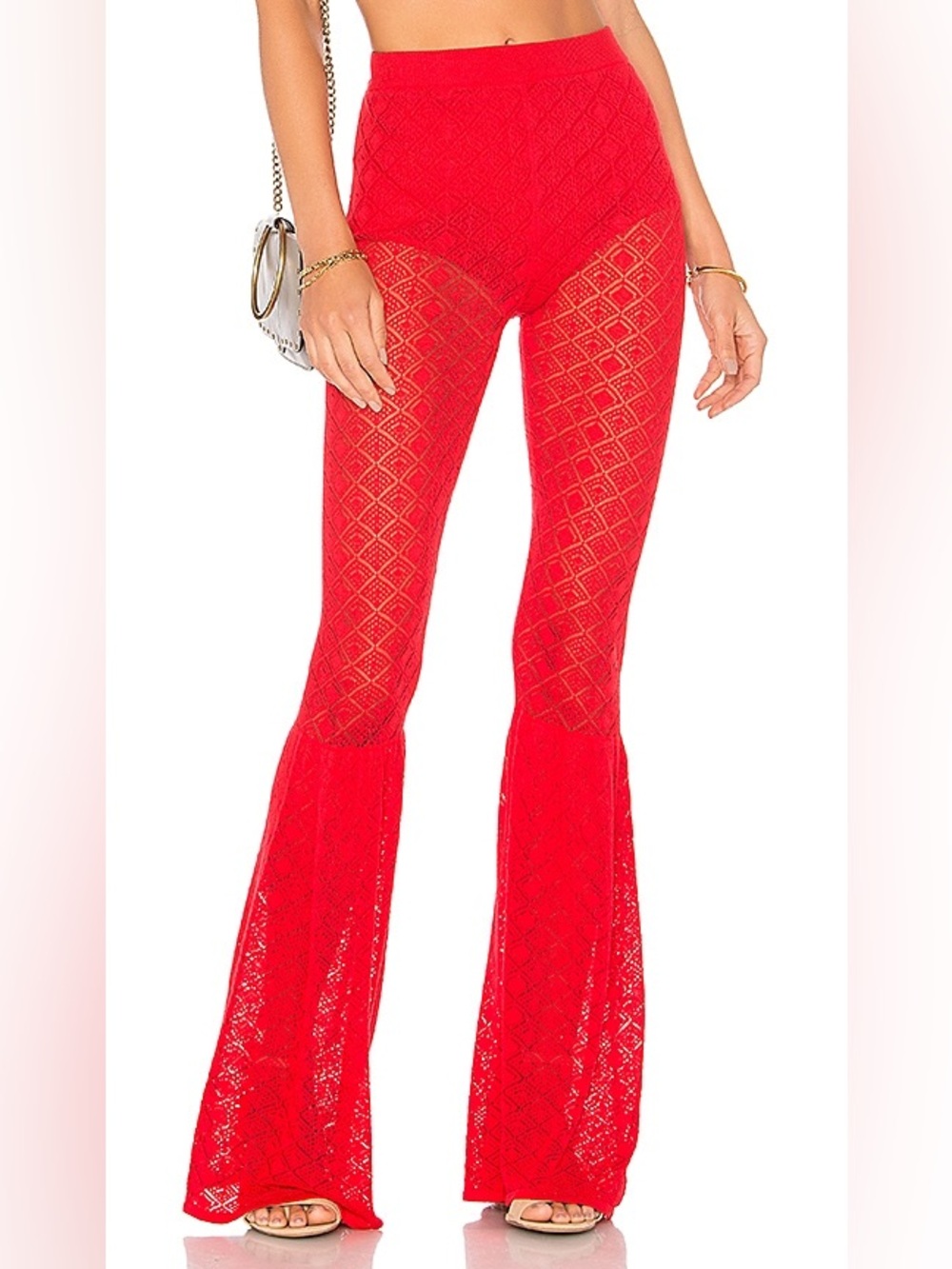 House of Harlow 1960 x Revolve Red Crochet Knit Flare Jeane Pants Small As is
